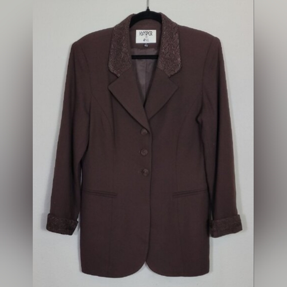 Vintage Kasper Women 100% Wool Jacket Coat Size 10/M Brown Button Up Old Money